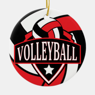Adorno De Cerámica Logo de voleibol rojo y negro 🏐