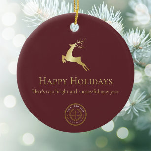 Adorno De Cerámica Logotipo de negocios de Red Gold Reindeer Happy Ho