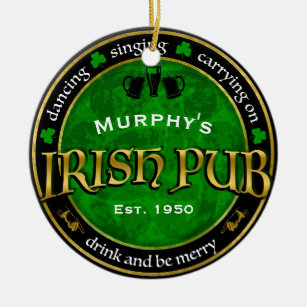 Adorno De Cerámica Logotipo de pub irlandés redondeado y personalizad