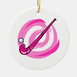 Adorno De Cerámica Logotipo rosado del hockey hierba