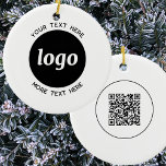Adorno De Cerámica Logotipo simple y código QR de texto<br><div class="desc">Sencillo logotipo minimalista y texto personalizado con código QR para promocionar su negocio en las vacaciones de invierno. Reemplace el logotipo,  el código QR y el texto con el propio personalizar,  y cambie el color de fondo y del texto para que coincida con la marca propia.</div>
