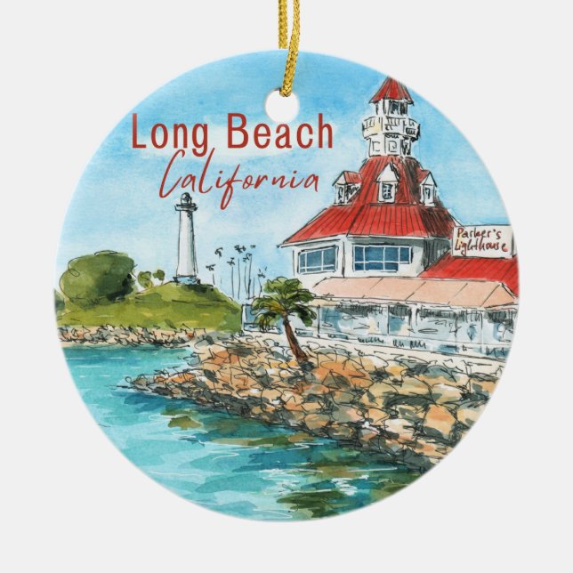 Adorno De Cerámica Long Beach California Ornament (Frente)