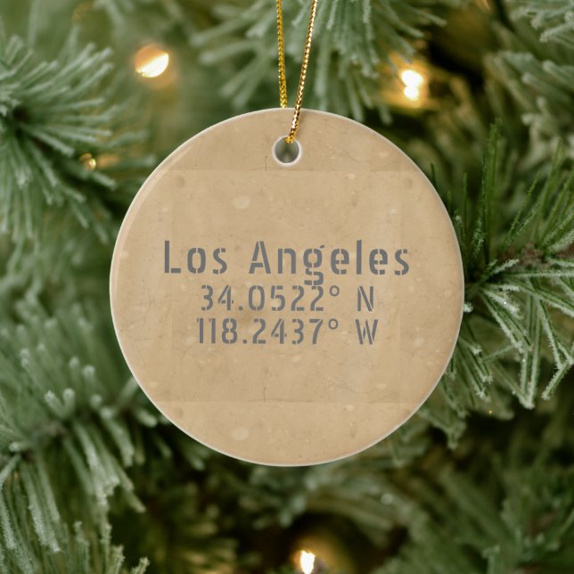 Adorno De Cerámica Longitud de la latitud CA de Los Ángeles (Árbol)