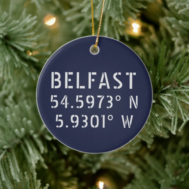 Adorno De Cerámica Longitud de latitud de Belfast (Árbol)