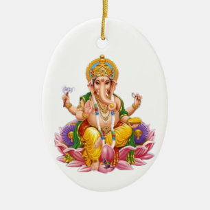 Adorno De Cerámica Lord Ganesh escribe sobre Lotus Flower