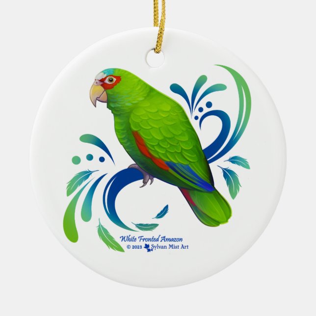 Adorno De Cerámica Loro Amazónico blanco (Frente)