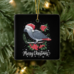 Adorno De Cerámica Loro gris africano de Navidad