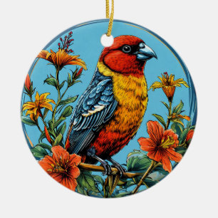 Adorno De Cerámica Loro picogordo colorido