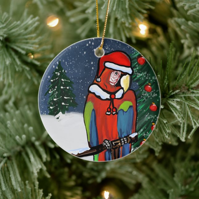 ADORNO DE CERÁMICA LOROS DE FIESTA    (Árbol)
