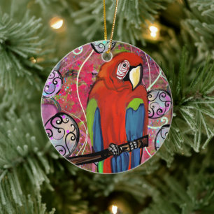 ADORNO DE CERÁMICA LOROS DE FIESTA        
