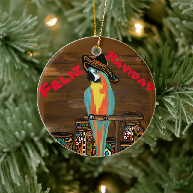 ADORNO DE CERÁMICA LOROS DE FIESTA   (Árbol)