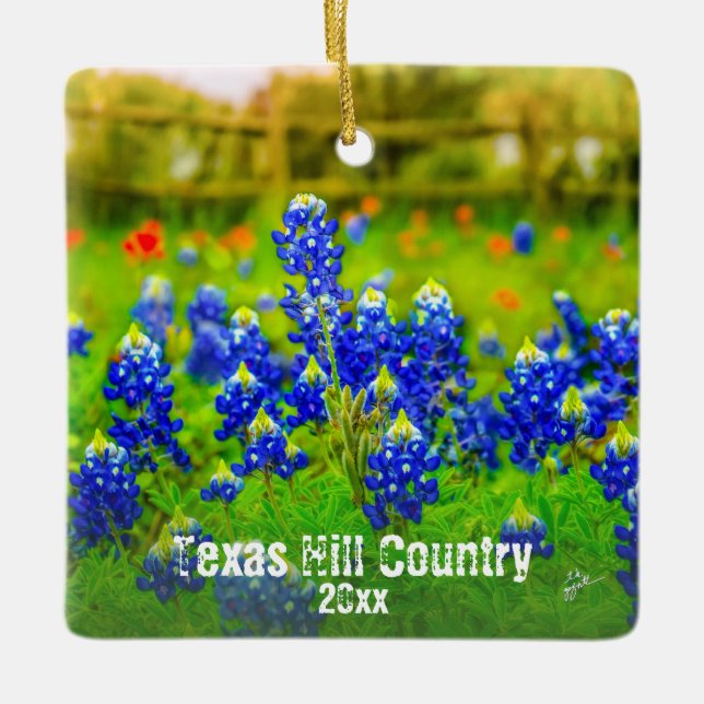 Adorno De Cerámica Los Bluebonnets del país de la colina de Tejas (Anverso)