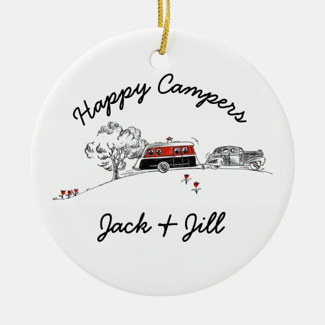 Adorno De Cerámica Los campistas contentos personalizaron el coche (Frente)