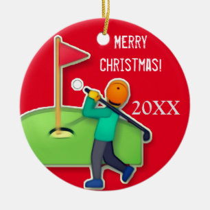 Adorno De Cerámica Los chicos emoji Navidades rojos golf