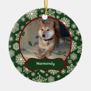 Adorno De Cerámica Los copos de nieve de Forest Green personalizaron