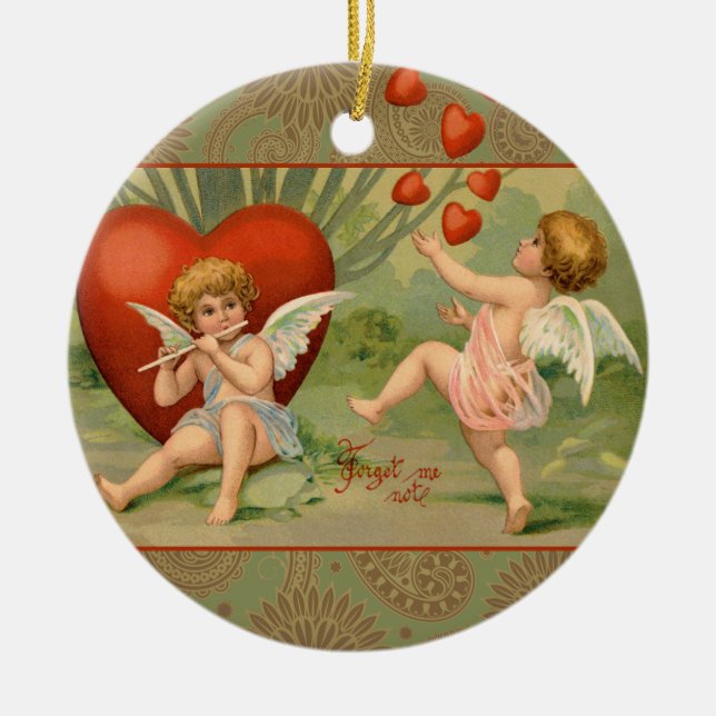 Adorno De Cerámica Los Cupidos de San Valentín aman la antigua cosech (Frente)