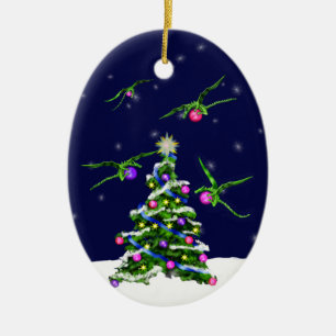 Adorno De Cerámica Los dragones verdes del bebé cercan un árbol de