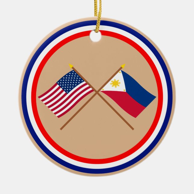 Adorno De Cerámica Los E.E.U.U. y banderas cruzadas Filipinas (Frente)