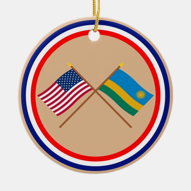 Adorno De Cerámica Los E.E.U.U. y banderas cruzadas Rwanda (Frente)