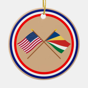 Adorno De Cerámica Los E.E.U.U. y banderas cruzadas Seychelles