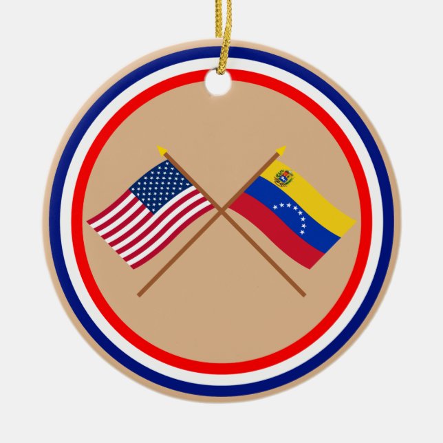 Adorno De Cerámica Los E.E.U.U. y banderas cruzadas Venezuela (Frente)