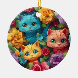 Adorno De Cerámica Los gatos coloridos y las flores adorables diseños