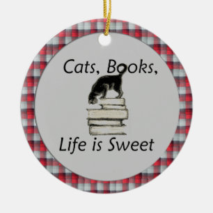 Adorno De Cerámica Los gatos, libros, vida son dulces con el