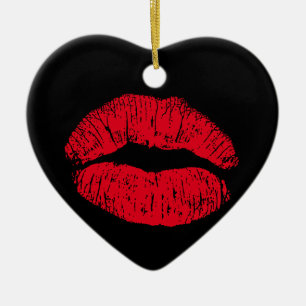 Adorno De Cerámica Los labios de besos rojos en negro