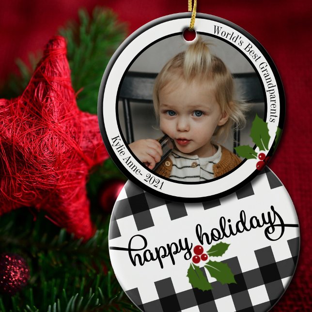 Adorno De Cerámica Los mejores abuelos del mundo | Vacaciones en escú (Surprise the grandparents this holiday season with this lovely personalized Christmas ornament.)
