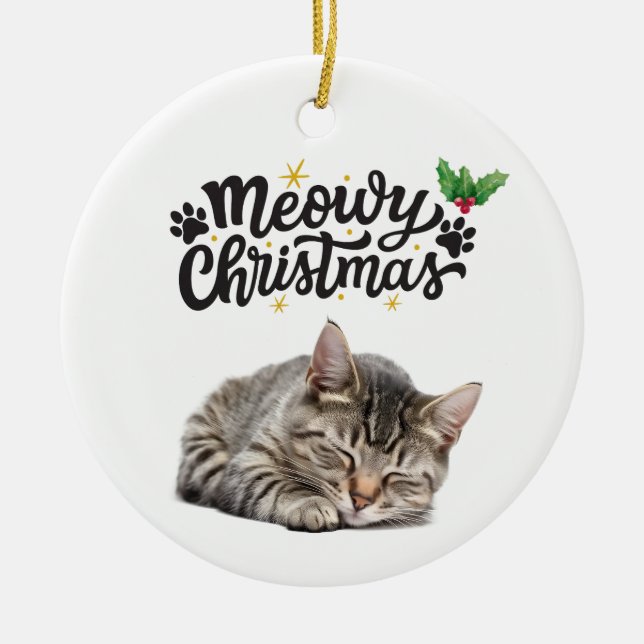Adorno De Cerámica Los Navidades Meowy se durmieron un gato (Frente)