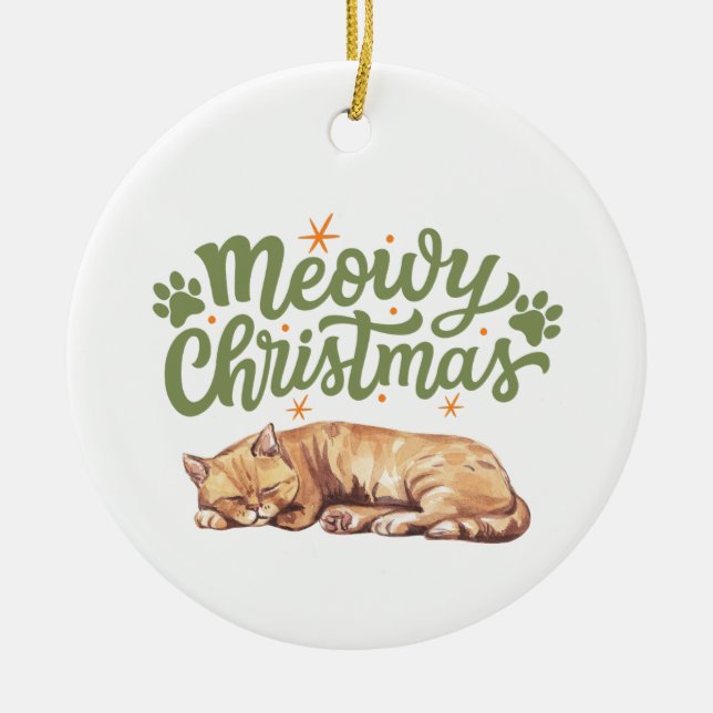 Adorno De Cerámica Los Navidades Meowy se durmieron un gato (Frente)