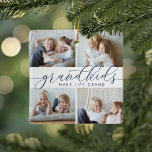 Adorno De Cerámica Los nietos hacen que la vida sea grande | 8 Mini f<br><div class="desc">Crea un regalo dulce para una abuela o abuelo amados con este hermoso ornamento de fotos de collage. "Los nietos hacen la vida grandiosa" aparece en el centro con letras caligráficas azul marino. Personalizar con 8 mini fotos rectangulares de sus nietos, y agrega sus nombres y el año al fondo....</div>