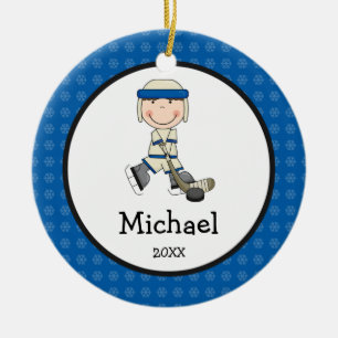 Adorno De Cerámica Los niños del muchacho del hockey personalizaron