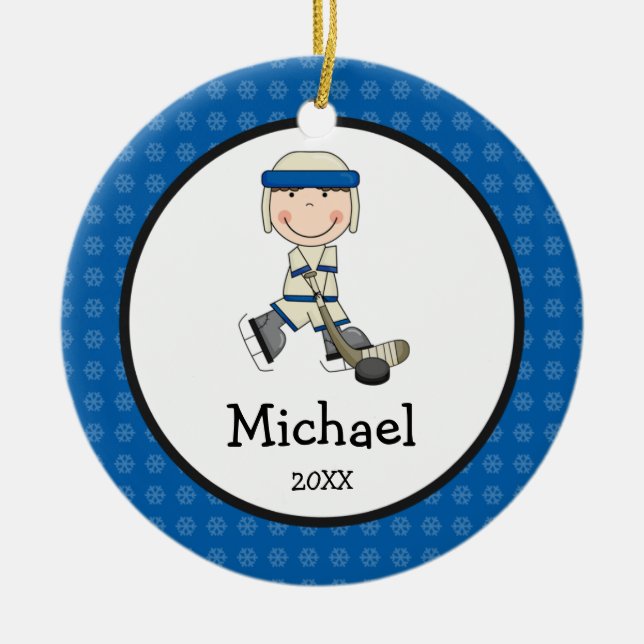 Adorno De Cerámica Los niños del muchacho del hockey personalizaron (Frente)