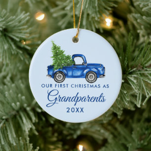 Adorno De Cerámica Los primeros abuelos navideños vintage Blue Truck
