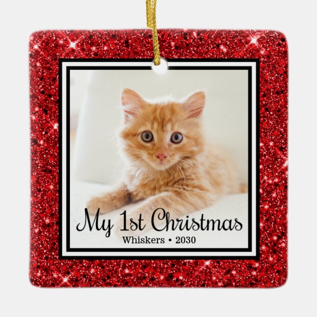 Adorno De Cerámica Los primeros Navidades de gatito 2 Foto (Anverso)