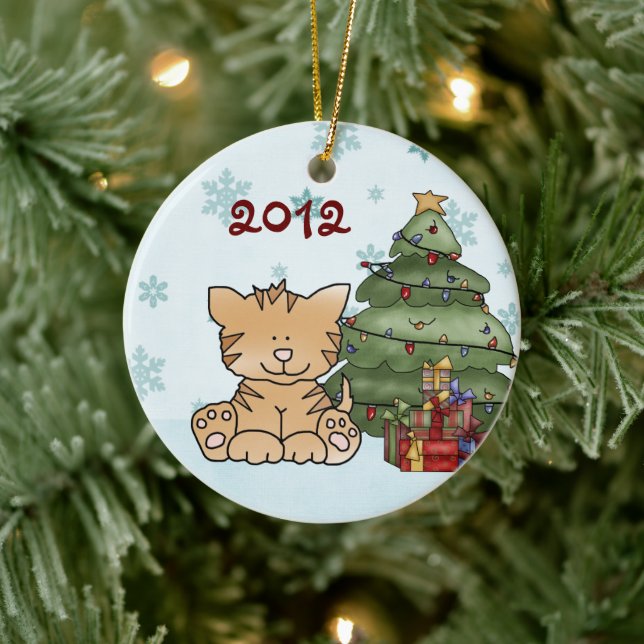 Adorno De Cerámica Los primeros Navidades de un bebé gatito lindo y p (Árbol)