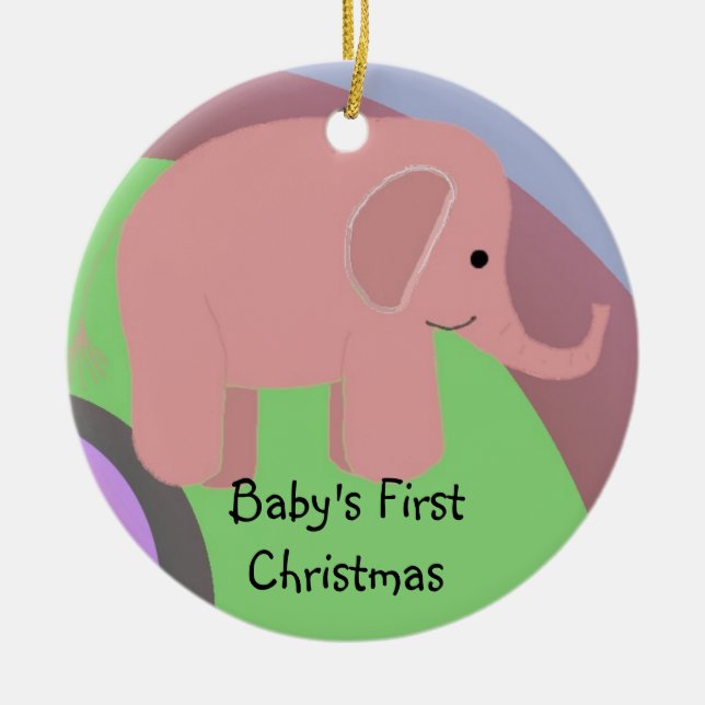 Adorno De Cerámica Los primeros Navidades del bebé de un elefante ros (Frente)