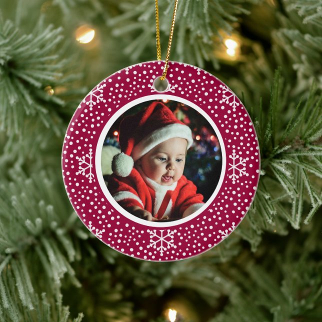 Adorno De Cerámica Los primeros Navidades del bebé fotografian copos  (Árbol)