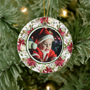 Adorno De Cerámica Los primeros Navidades del bebé: Pointsettias roja