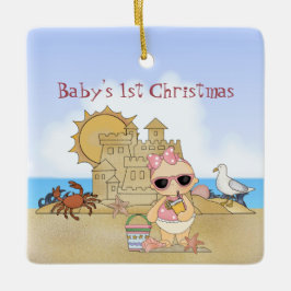 Adorno De Cerámica Los primeros Navidades del Chica Guay Beach