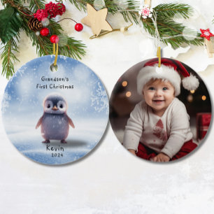 Adorno De Cerámica Los primeros Navidades del nieto adoran el pingüin