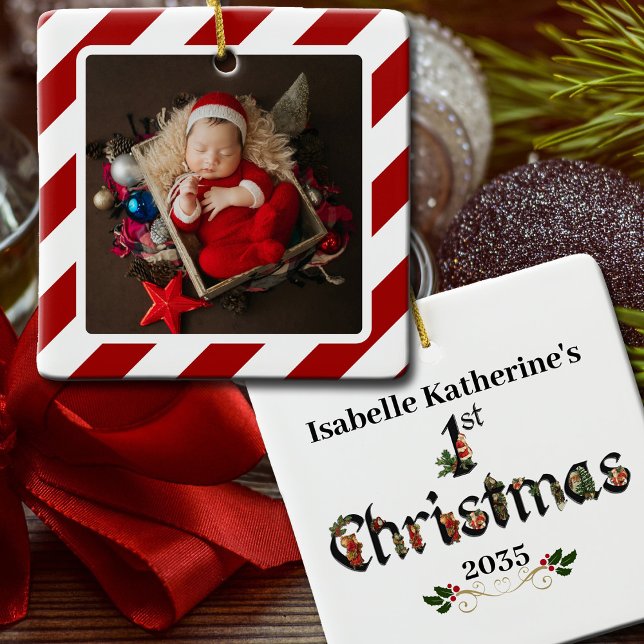 Adorno De Cerámica Los primeros Recuerdos de Keepsake de Navidad del  (Beautiful personalized keepsake ornament commemorating Baby's 1st Christmas.)