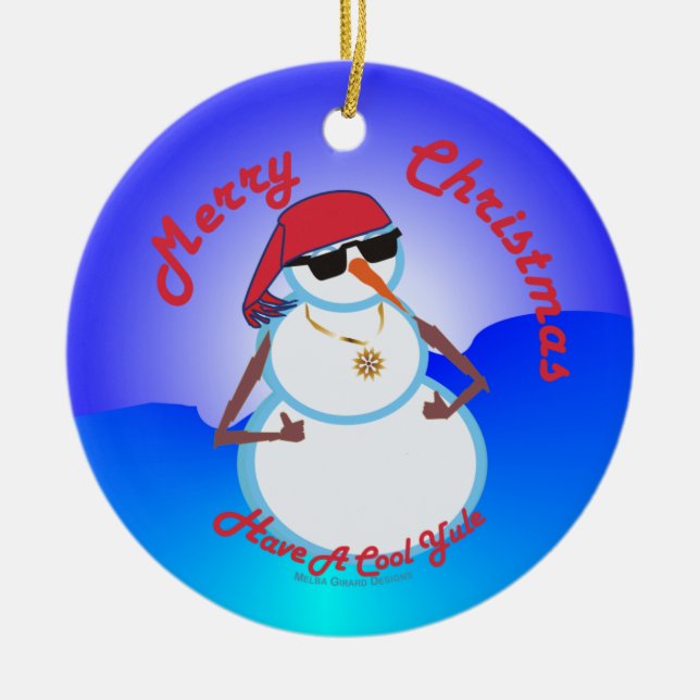 Adorno De Cerámica Los pulgares suben el muñeco de nieve (Frente)