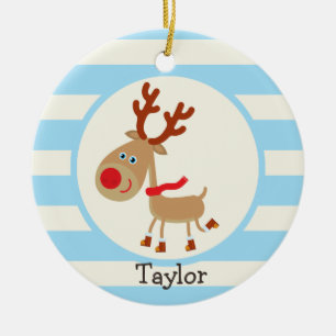 Adorno De Cerámica los renos de la nariz roja; franjas azules