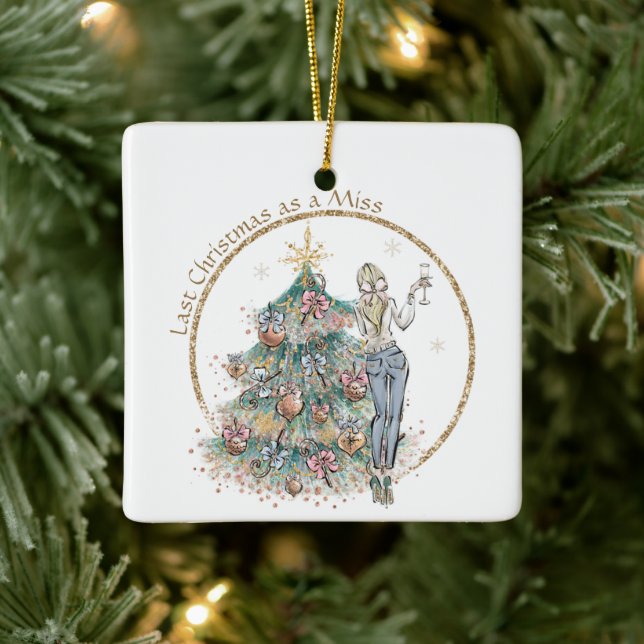 Adorno De Cerámica Los últimos Navidades como Miss | Denim Lady y Tre (Árbol)