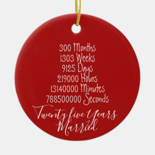 Adorno De Cerámica Los Veinticinco años rojos se casaron Aniversario 