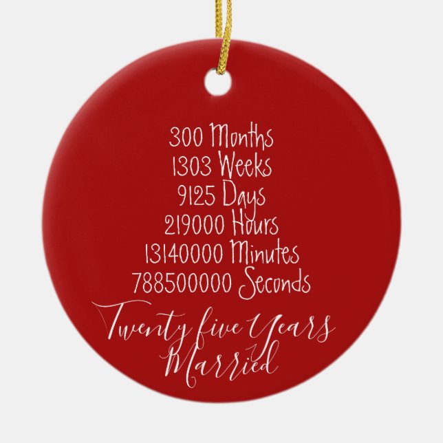 Adorno De Cerámica Los Veinticinco años rojos se casaron Aniversario  (Frente)