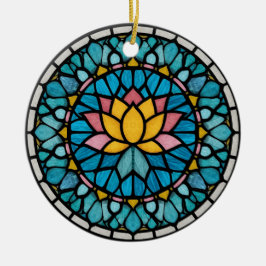 Adorno De Cerámica Lotus Mandala Stained Glass