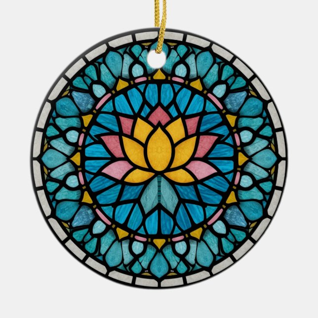 Adorno De Cerámica Lotus Mandala Stained Glass (Frente)